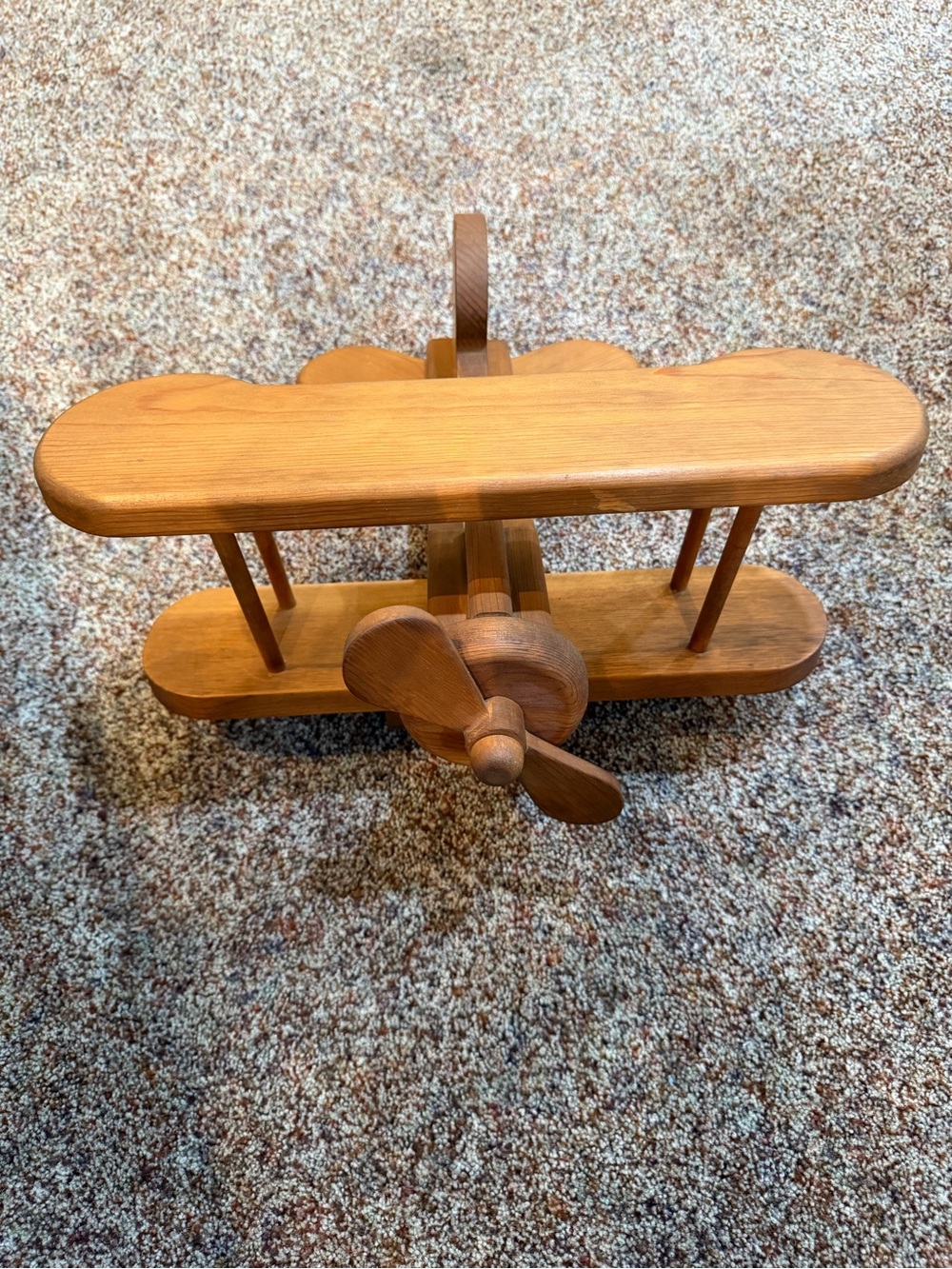 Handcrafted Wooden Biplane Toy - Natural Wood -5” Wingspan